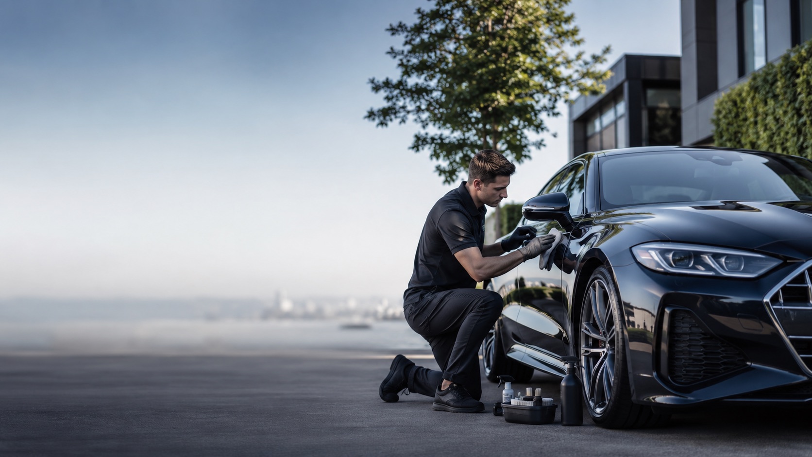 Premium Mobile Detailing - professional detailer hand-polishing a luxury car